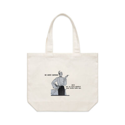 BE OPEN MINDED satire quote bag Thumbnail